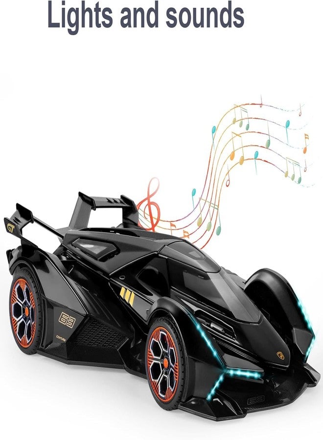TONIRY Scale Exclusive Alloy Metal Pull Back Die-cast Car Model with Sound Light Mini Auto Toy for Kids Metal Model Toy Car with Sound and Light (1:22 Scale Lamborghini RANBO V12GT-BLACK) - Image 5